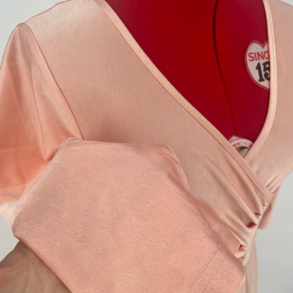 2FOR$30 Adorable Peach Nude Faux Wrap 3/4 Sleeve Midi Dress - Picture 11 of 13